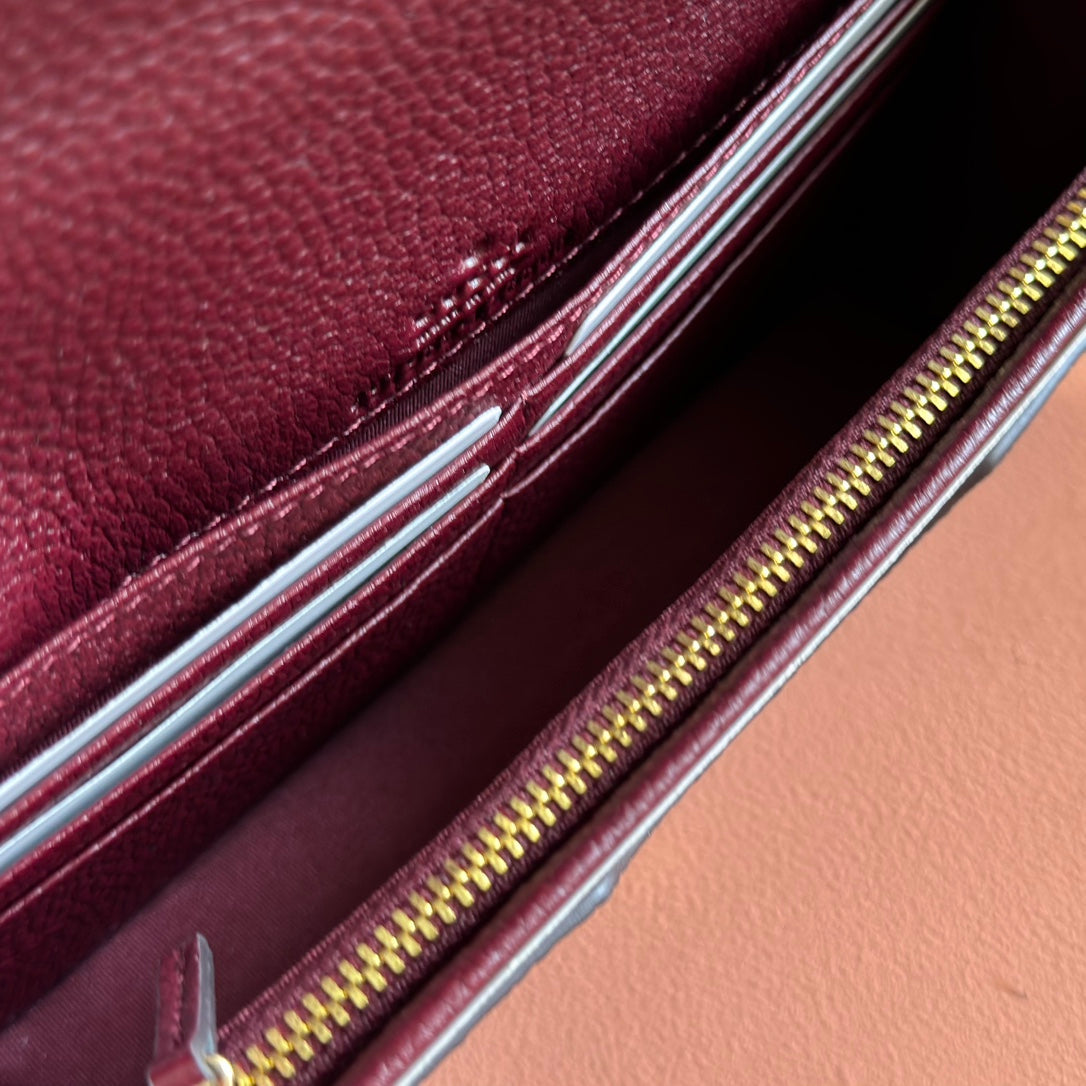 Gucci Marmont Chain Wallet Ebony mix Rosso Ancora Red Leather Canvas 255316