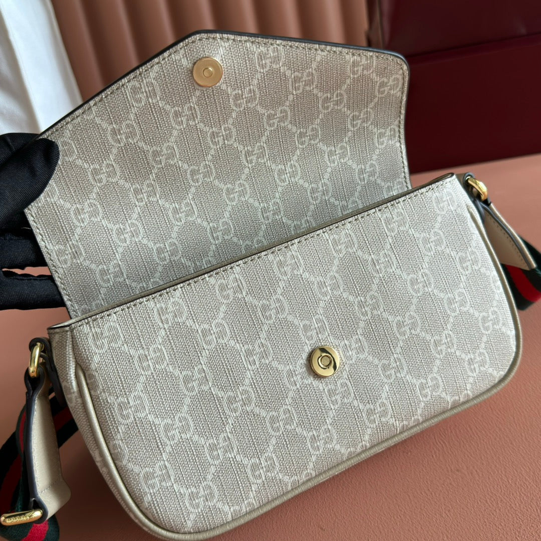Gucci Ophidia 22cm Bag Beige White Canvas 255219