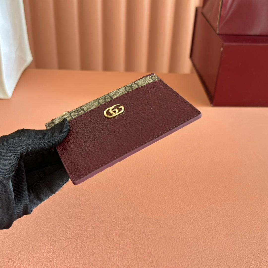GG Marmont Card Case Zipper Wallet Rosso Ancora Red Leather Canvas 255160