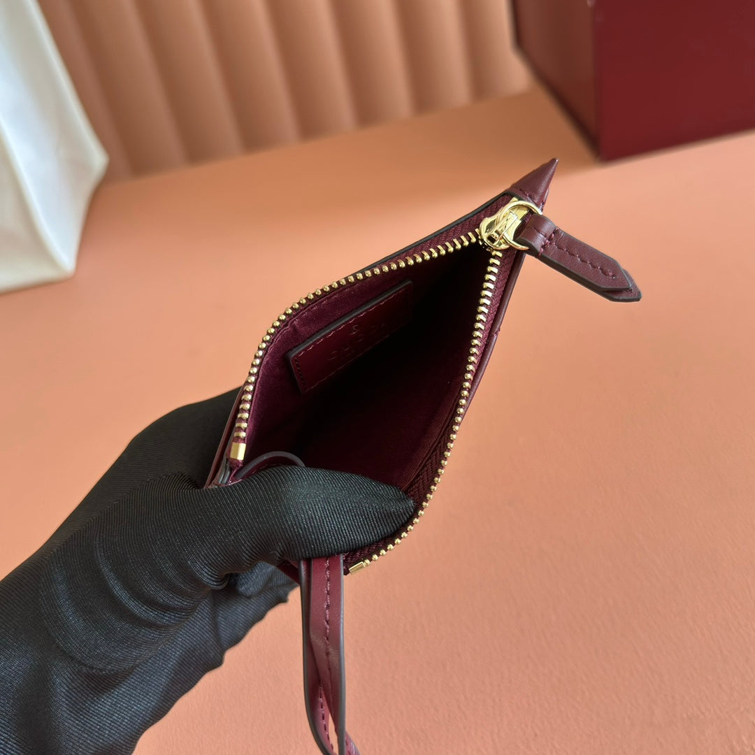 GG Marmont Card Case Zipper Wallet Rosso Ancora Red Leather 255164