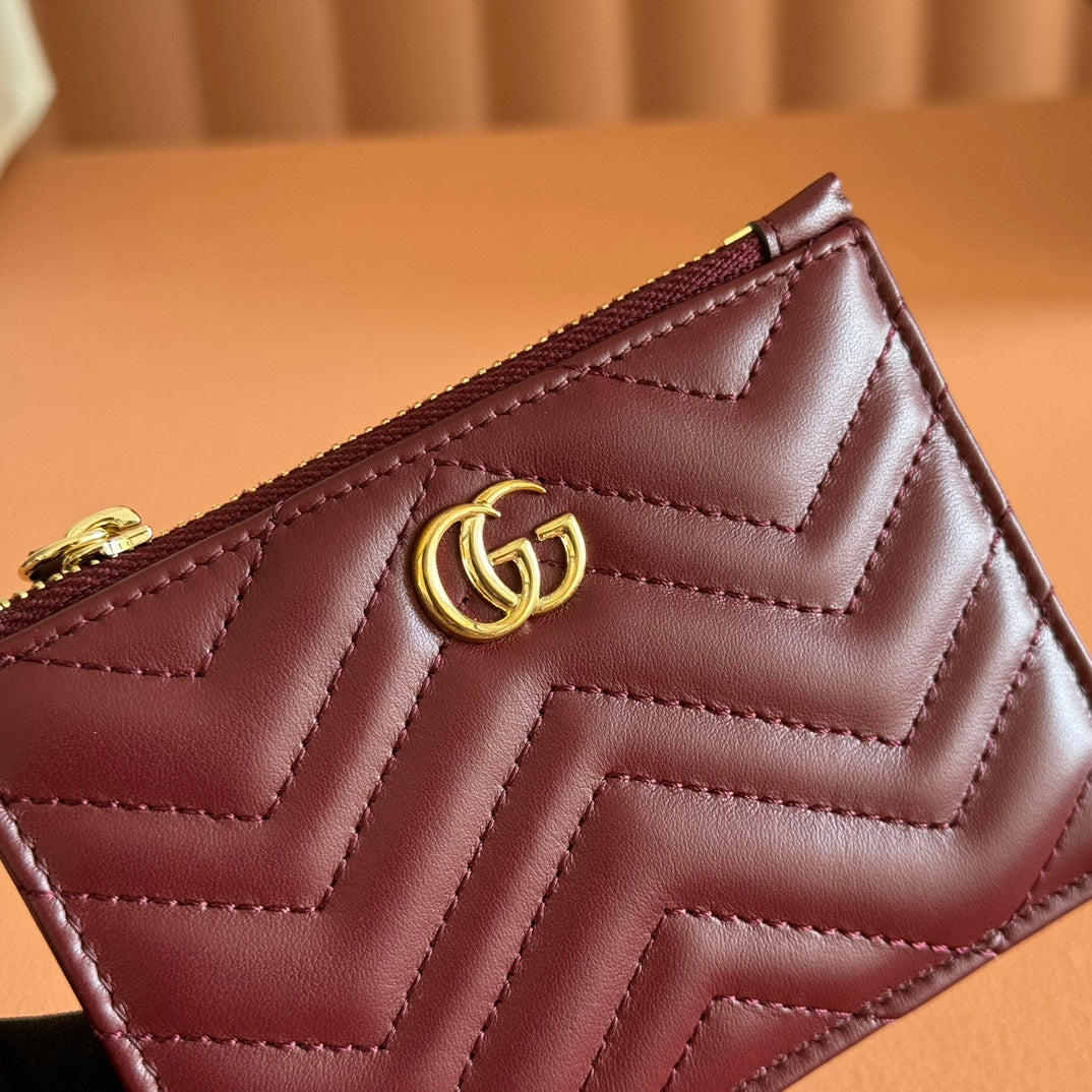 GG Marmont Card Case Zipper Wallet Rosso Ancora Red Leather 255164