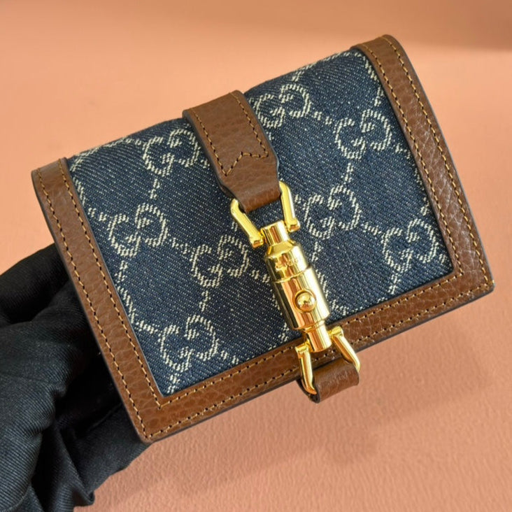 Gucci Jackie Wallet Blue Brown Canvas Leather 255172