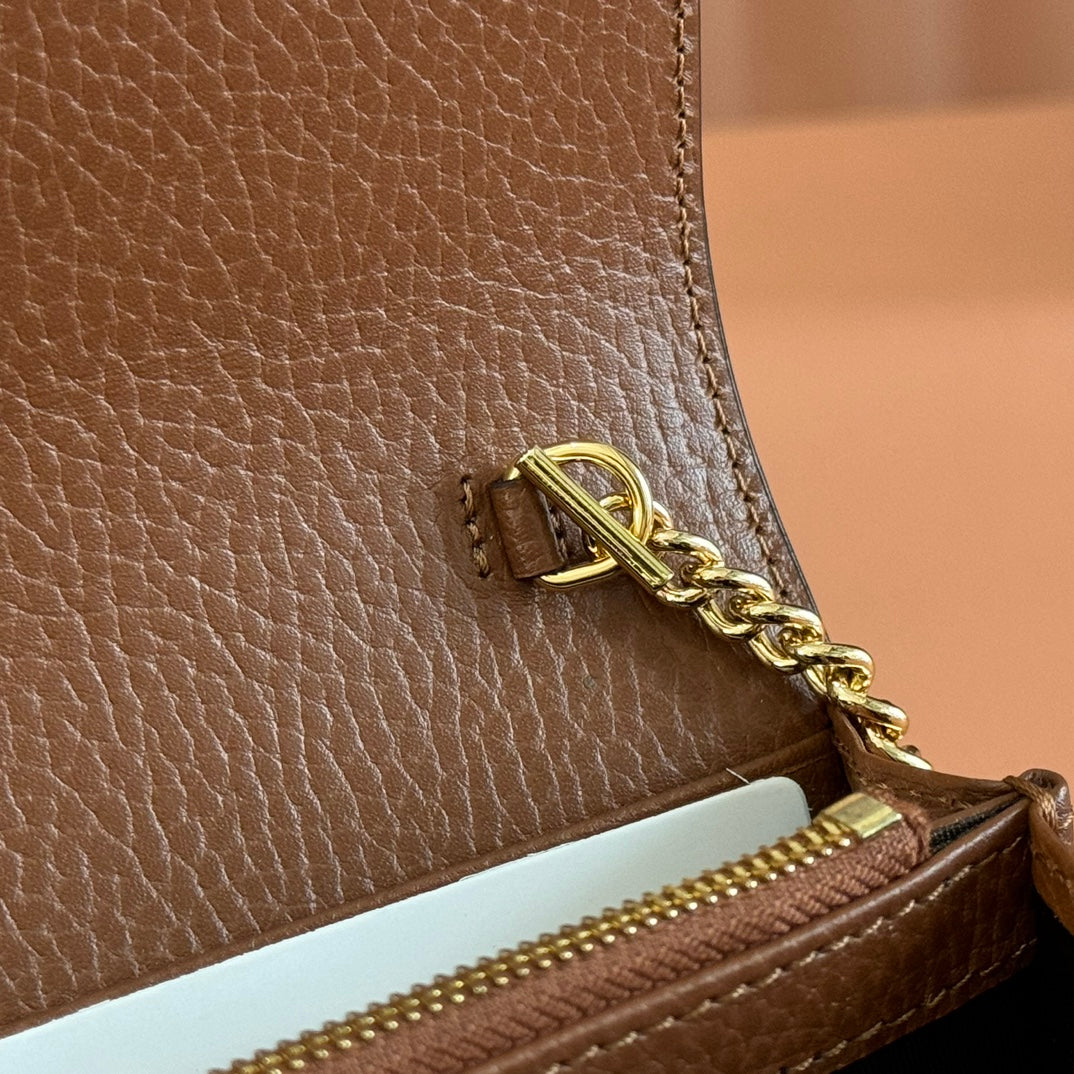 Gucci Jackie Chain Wallet Blue Brown Canvas Leather 255173