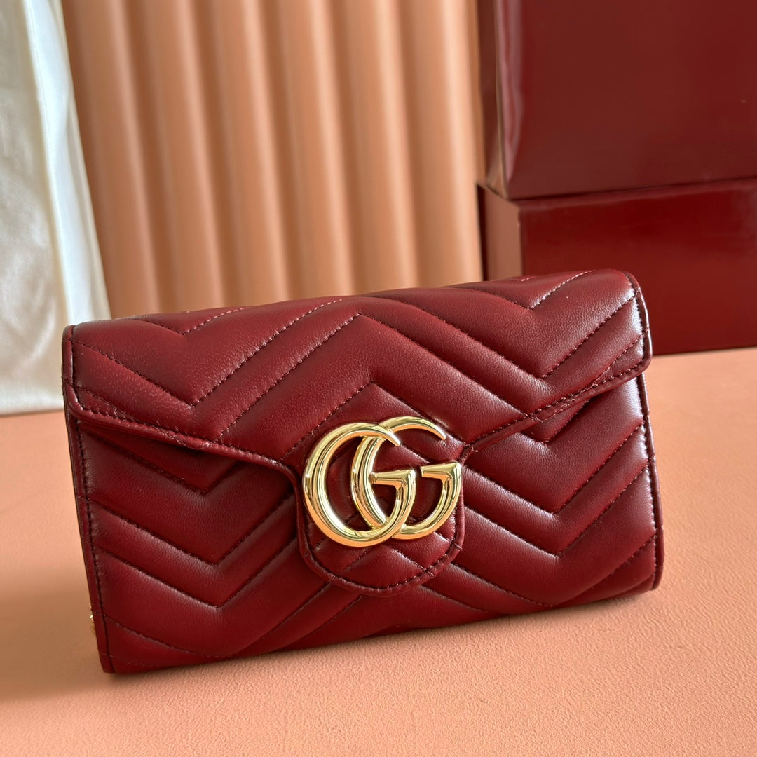 Gucci Marmont Chain Wallet Rosso Ancora Red Cowhide 254968