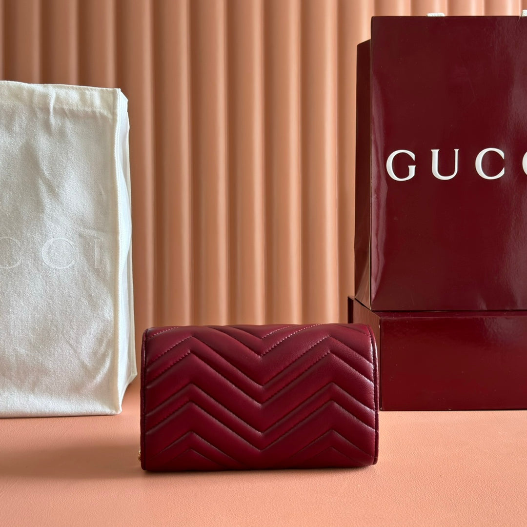 Gucci Marmont Chain Wallet Rosso Ancora Red Cowhide 254968