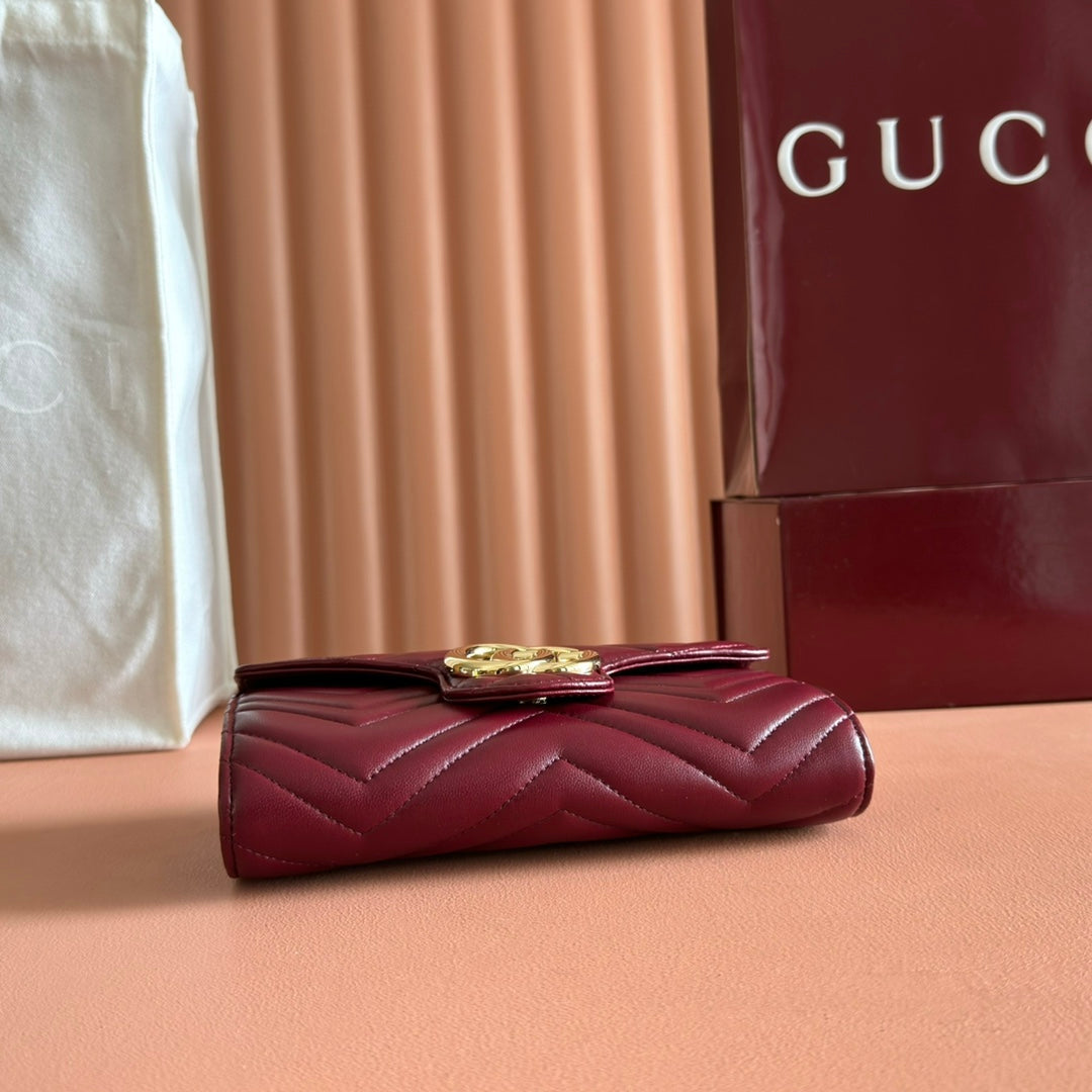 Gucci Marmont Chain Wallet Rosso Ancora Red Cowhide 254968