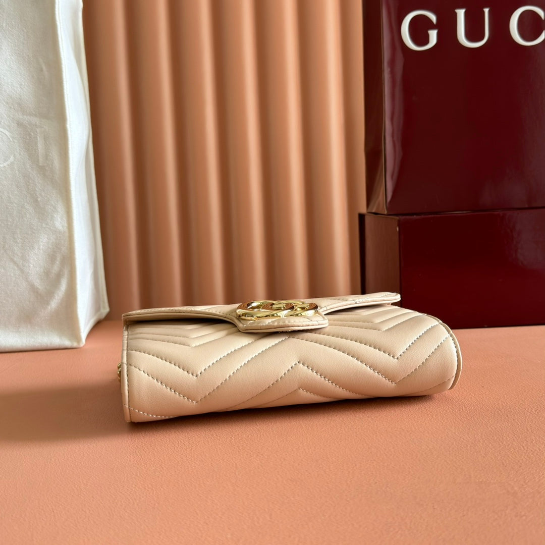 Gucci Marmont Chain Wallet Beige Cowhide 254972