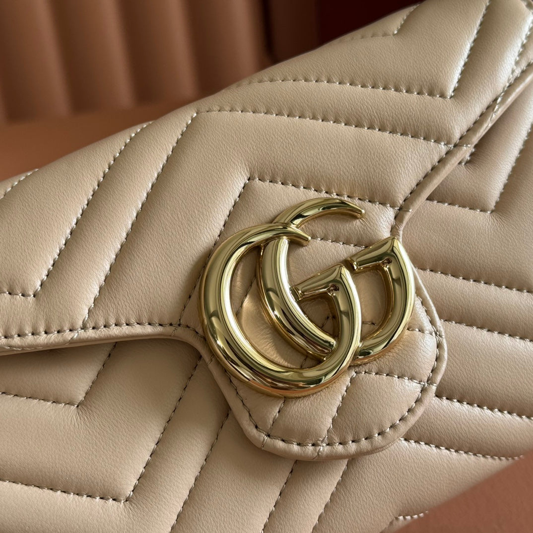Gucci Marmont Chain Wallet Beige Cowhide 254972