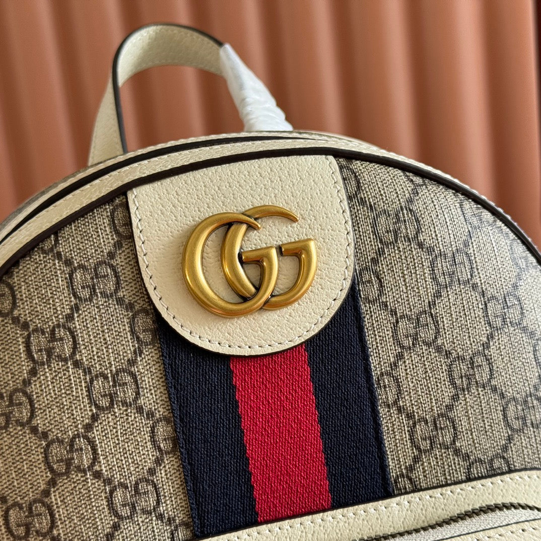 GG Small Ophidia Backpack Beige & White GG Monogram Fabric 272186