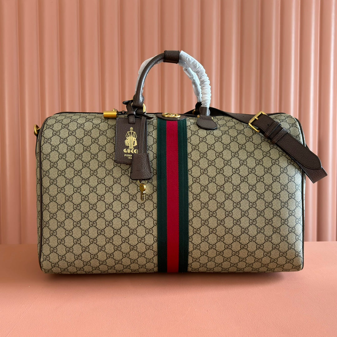 GG Savoy Medium Duffle Bag Brown Beige Leather