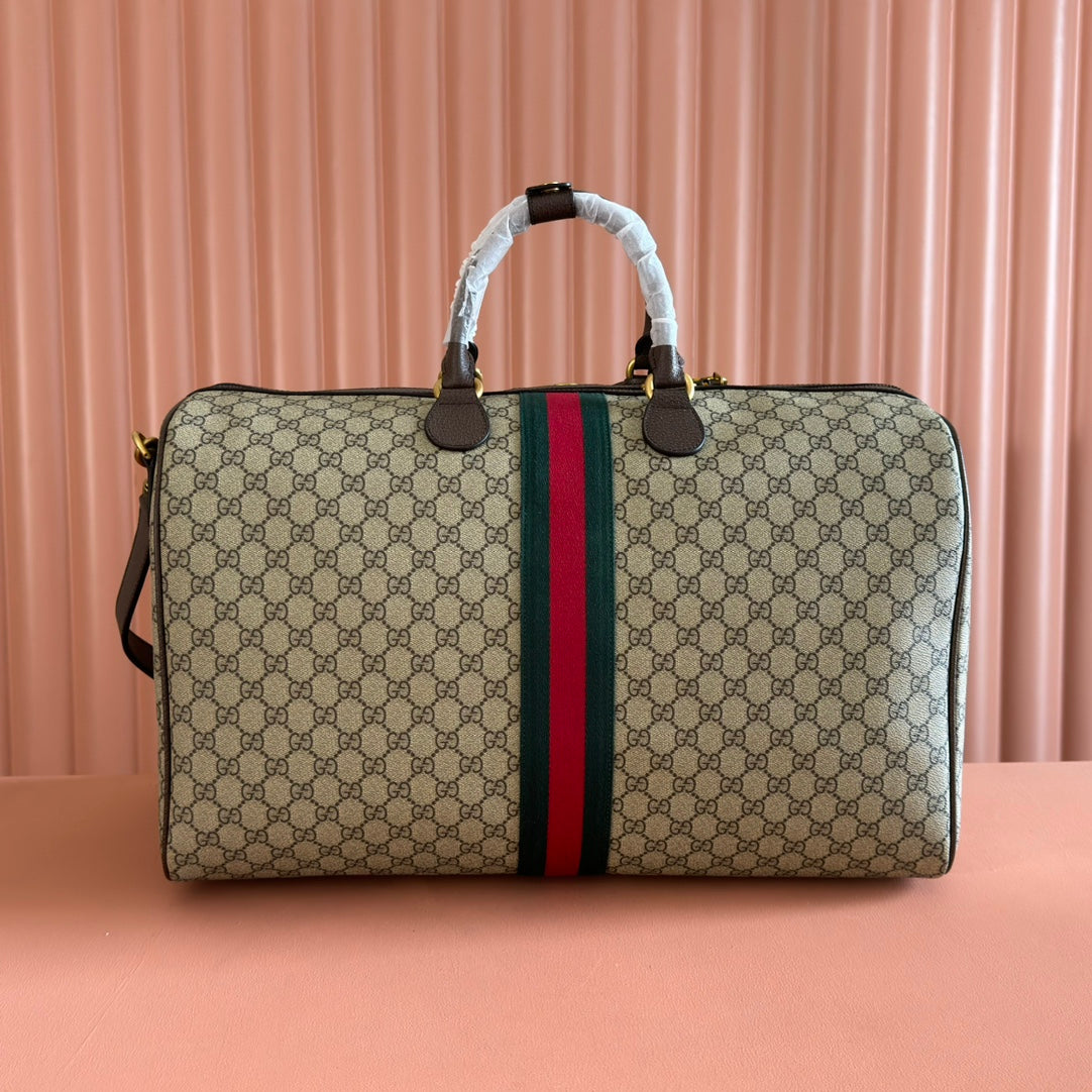 GG Savoy Medium Duffle Bag Brown Beige Leather