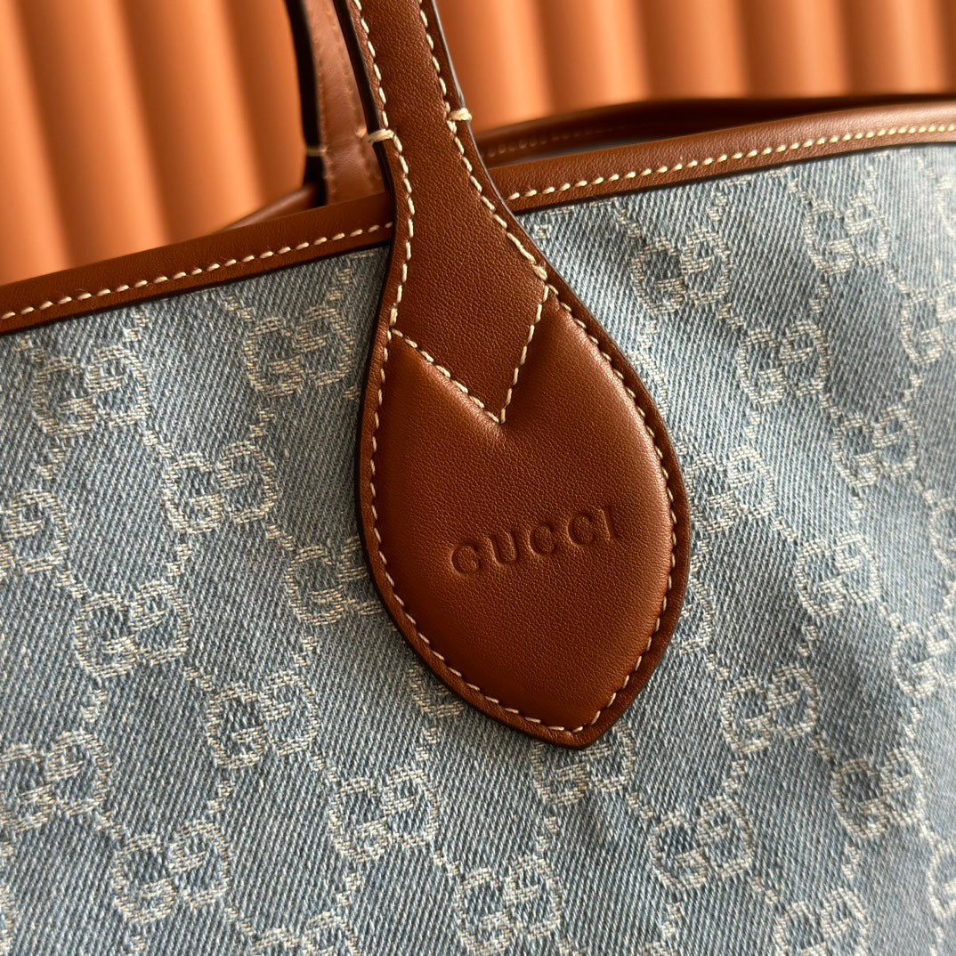 Gucci Totissima Tote Bag Blue White Denim Leather 257930