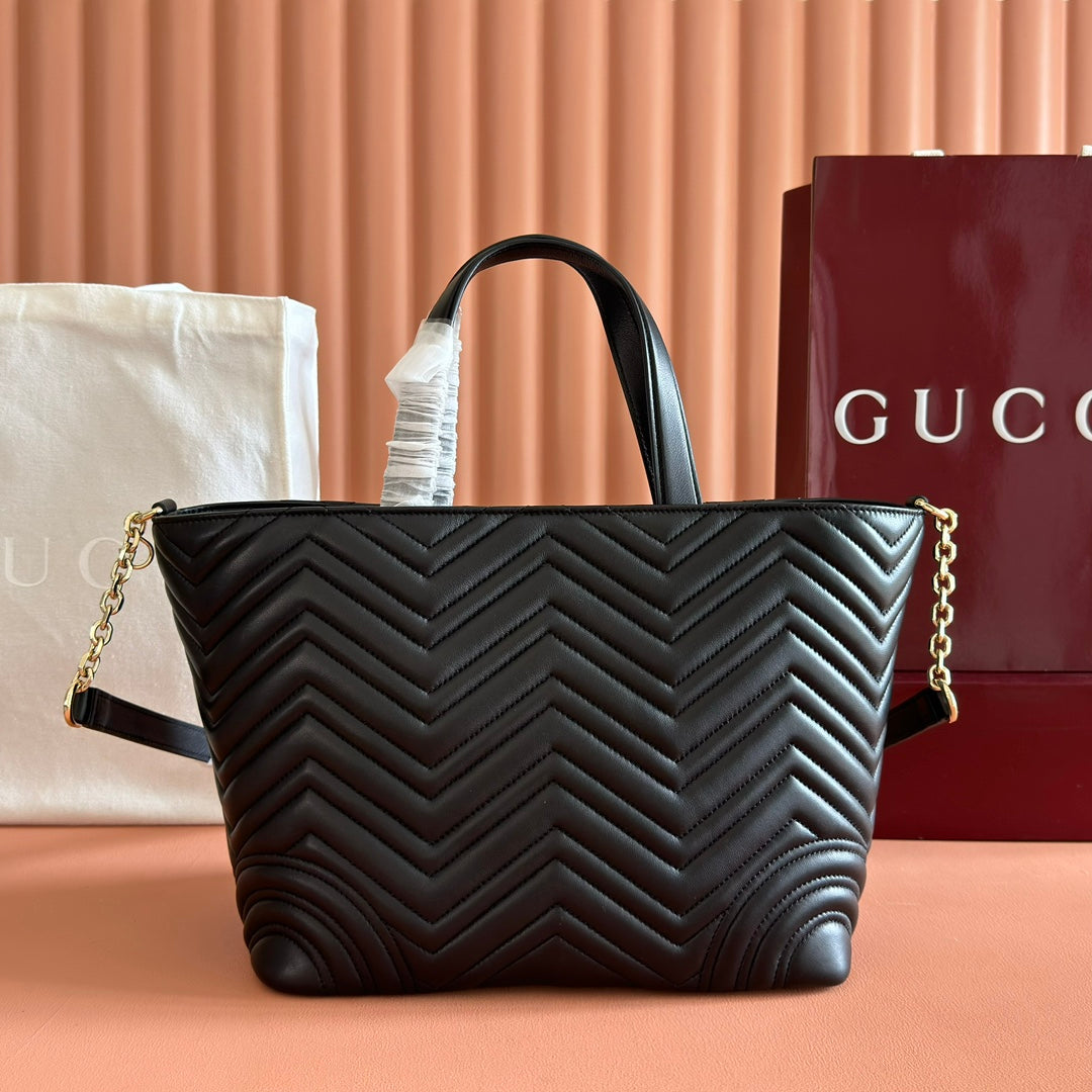Gucci GG Marmont Large Tote Bag Black Quilted Leather