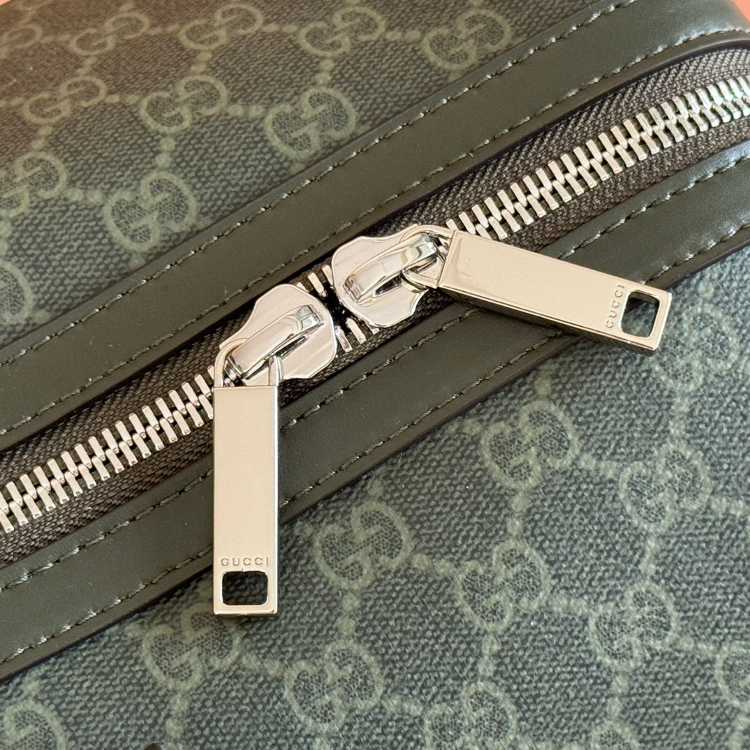 GG Monogram Medium-Sized Travel Bag Forest Green Fabric