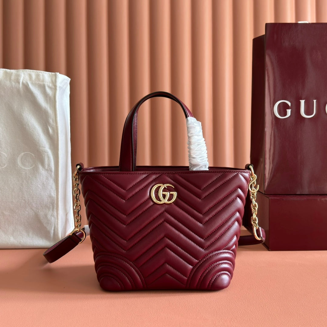 Gucci GG Marmont Small Tote Bag Burgundy Quilted Leather
