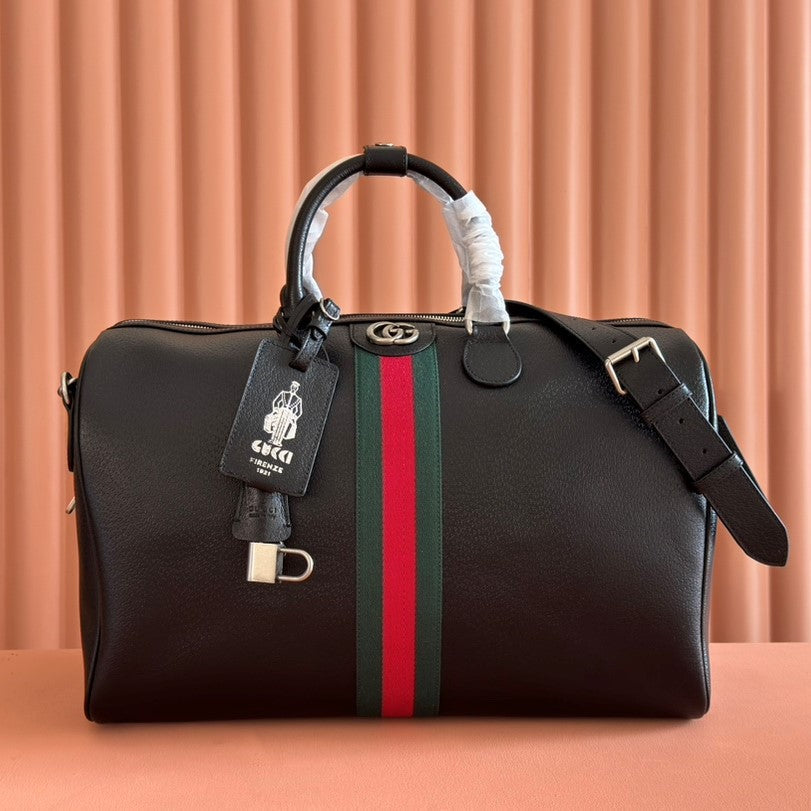 GG Savoy Medium Duffle Bag Black Leather