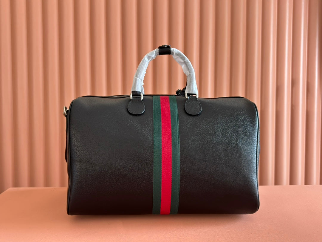 GG Savoy Medium Duffle Bag Black Leather