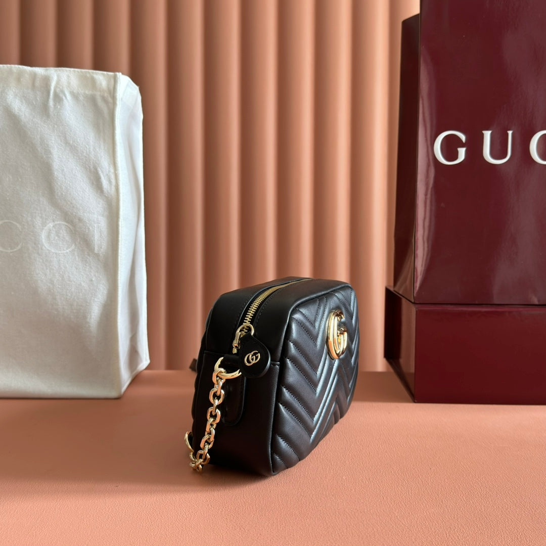 GG 2025 Marmont Bag 24cm Black Gold Lambskin 273724