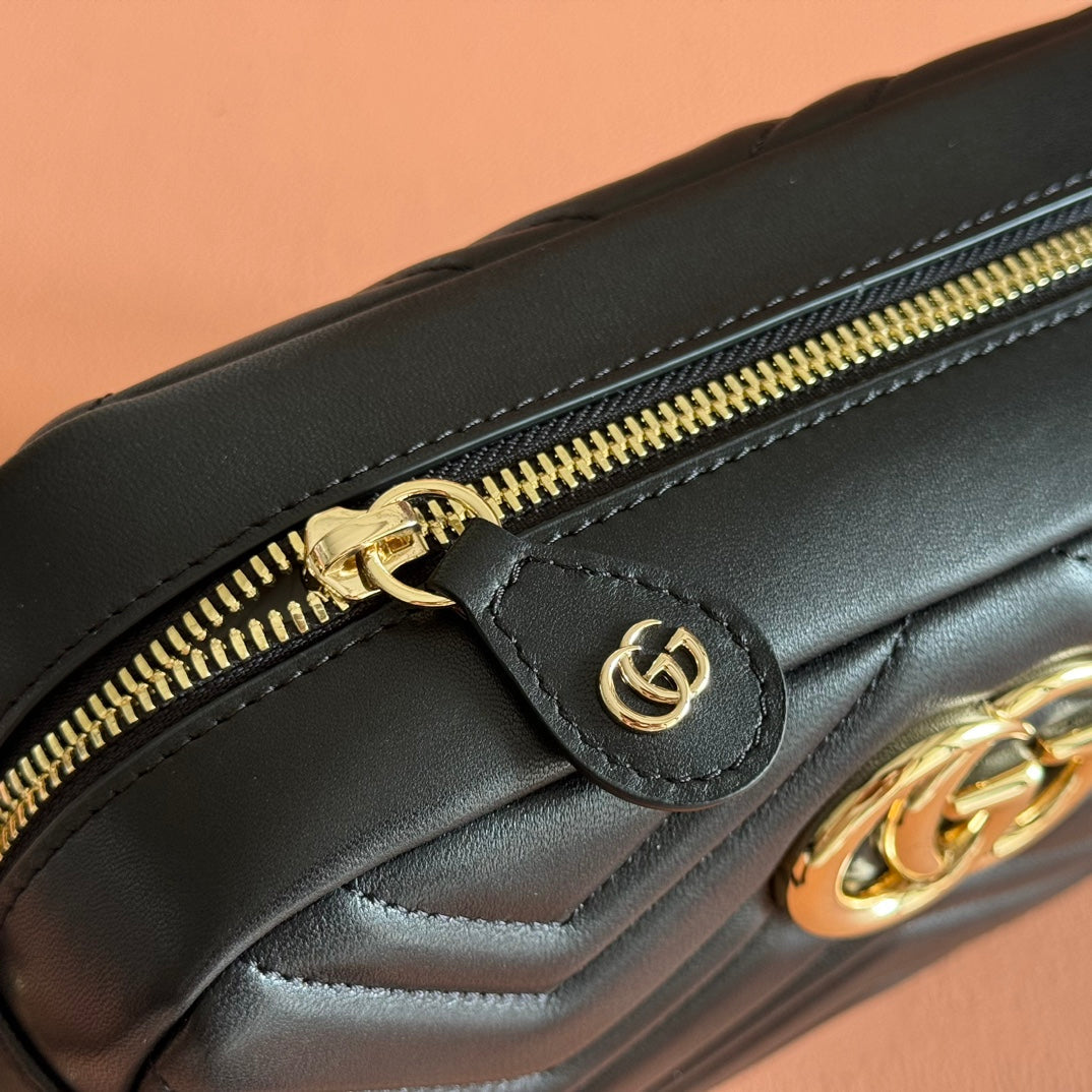GG 2025 Marmont Bag 24cm Black Gold Lambskin 273724