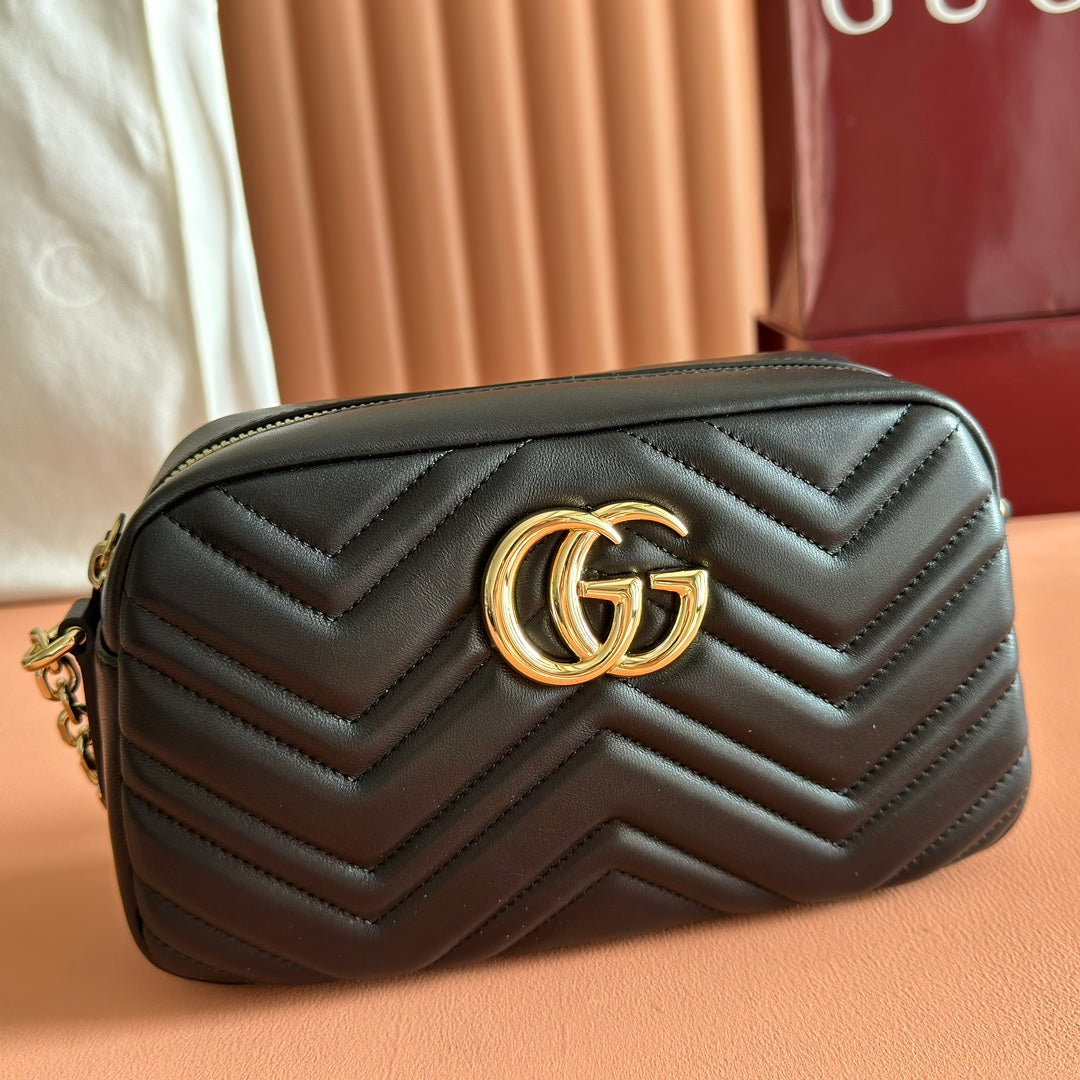 GG 2025 Marmont Bag 24cm Black Gold Lambskin 273724