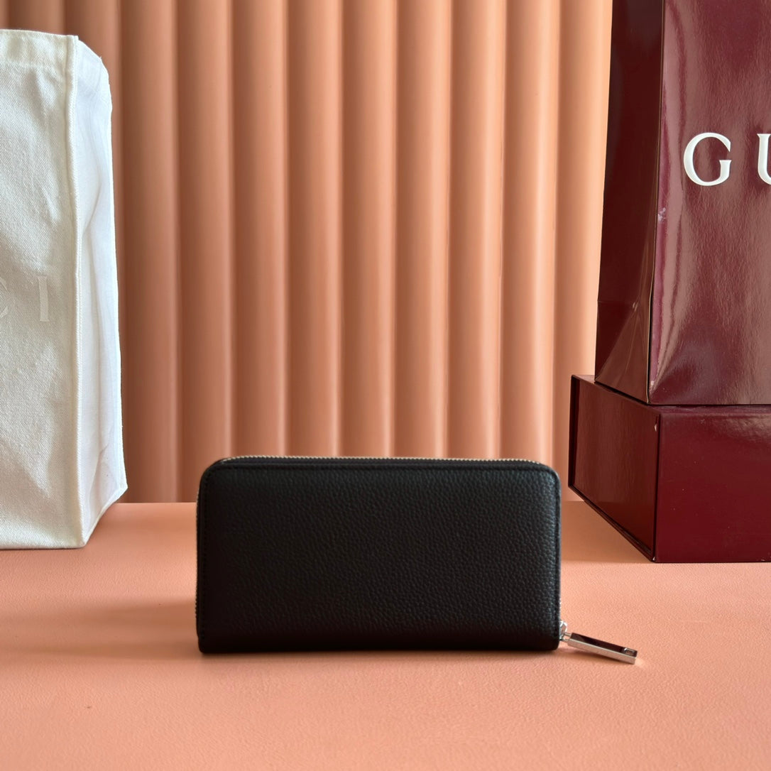 GG Zip-Around Wallet With Logo Black Grain Cowhide