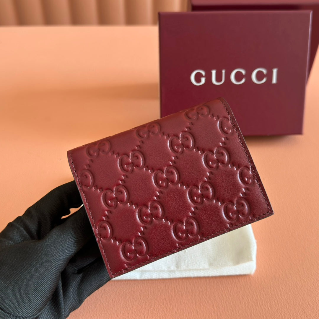GG Emblem Small Wallet Burgundy Cowhide