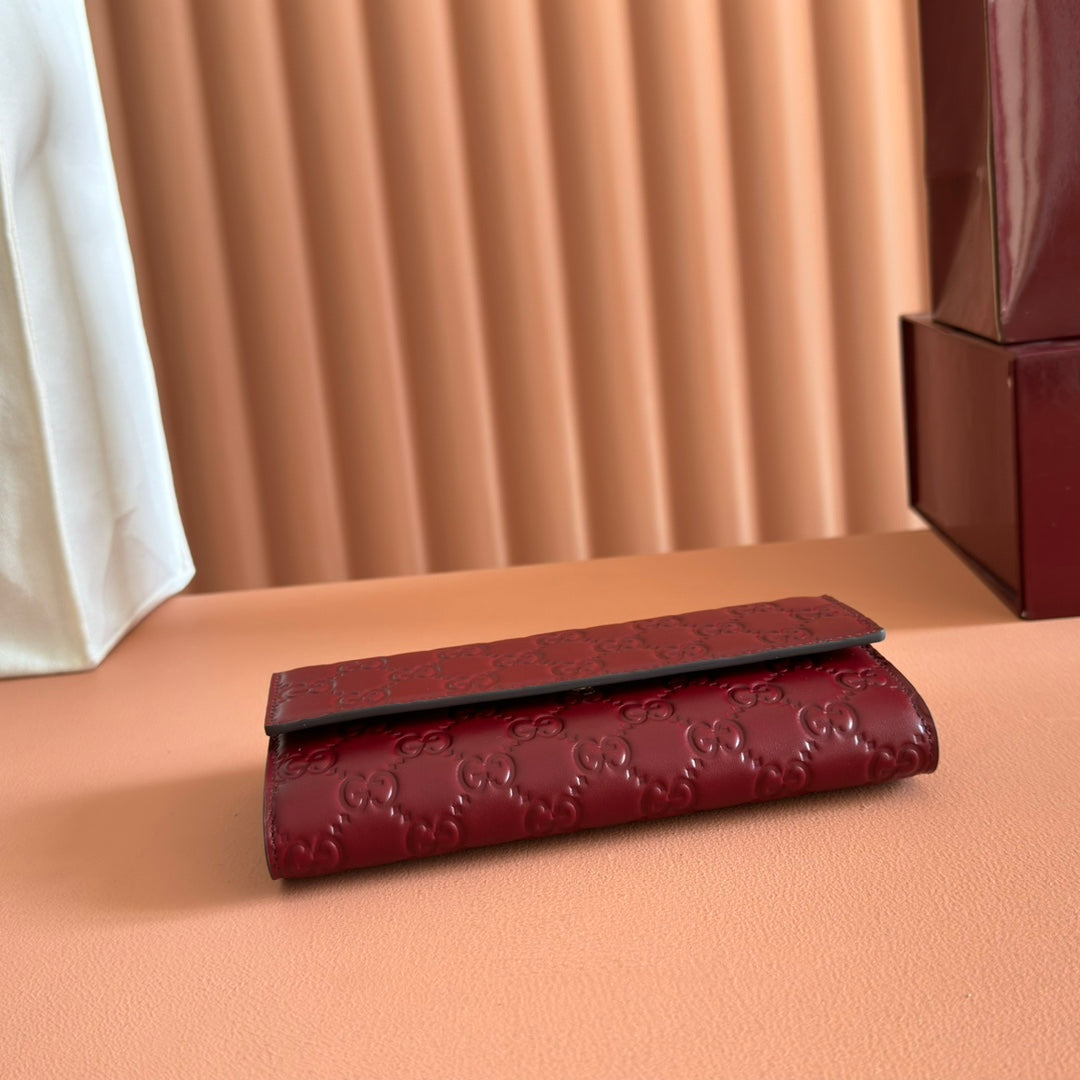 GG Emblem Continental Wallet Burgundy Cowhide