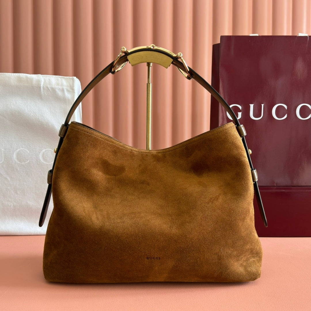 GG Beatrix Medium Tote Bag Brown Suede GHW