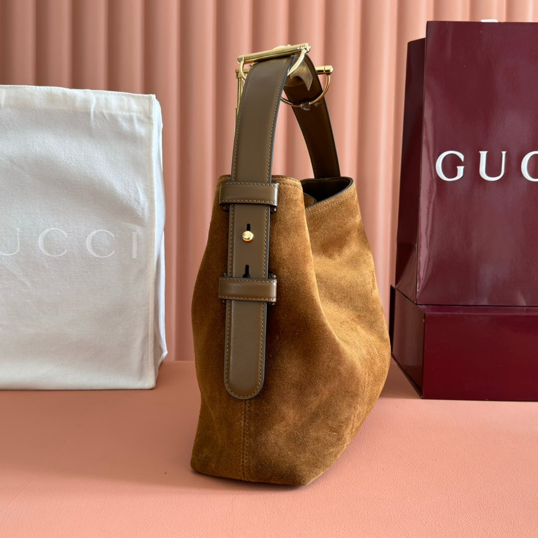 GG Beatrix Medium Tote Bag Brown Suede GHW