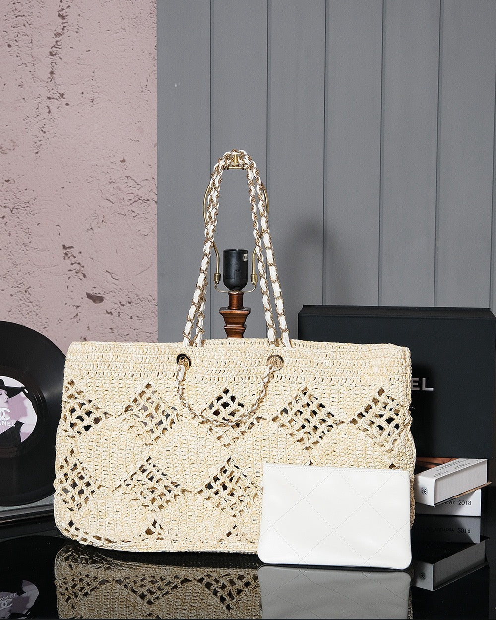 cc coco beach bag 51cm beige raffia