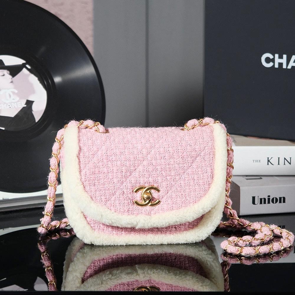 CC 24N Flap Bag 20cm Pink Beige Tweed Sherling