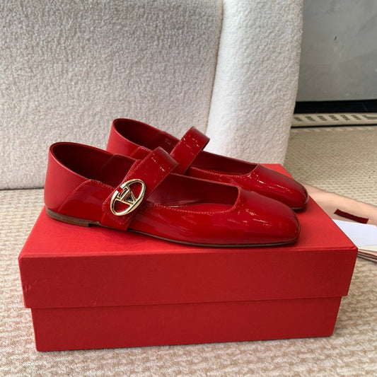 Valentino Locker Mary-Jane Ballerina In Crimson Red Calfskin