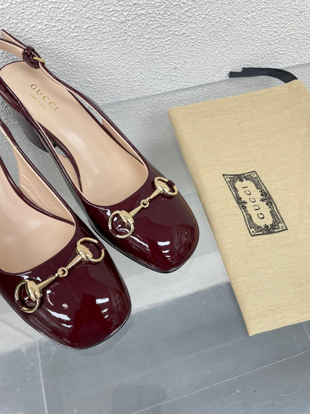 GG WOMEN'S HORSEBIT SLINGBACK 65MM IN WINE RED CALFSKIN