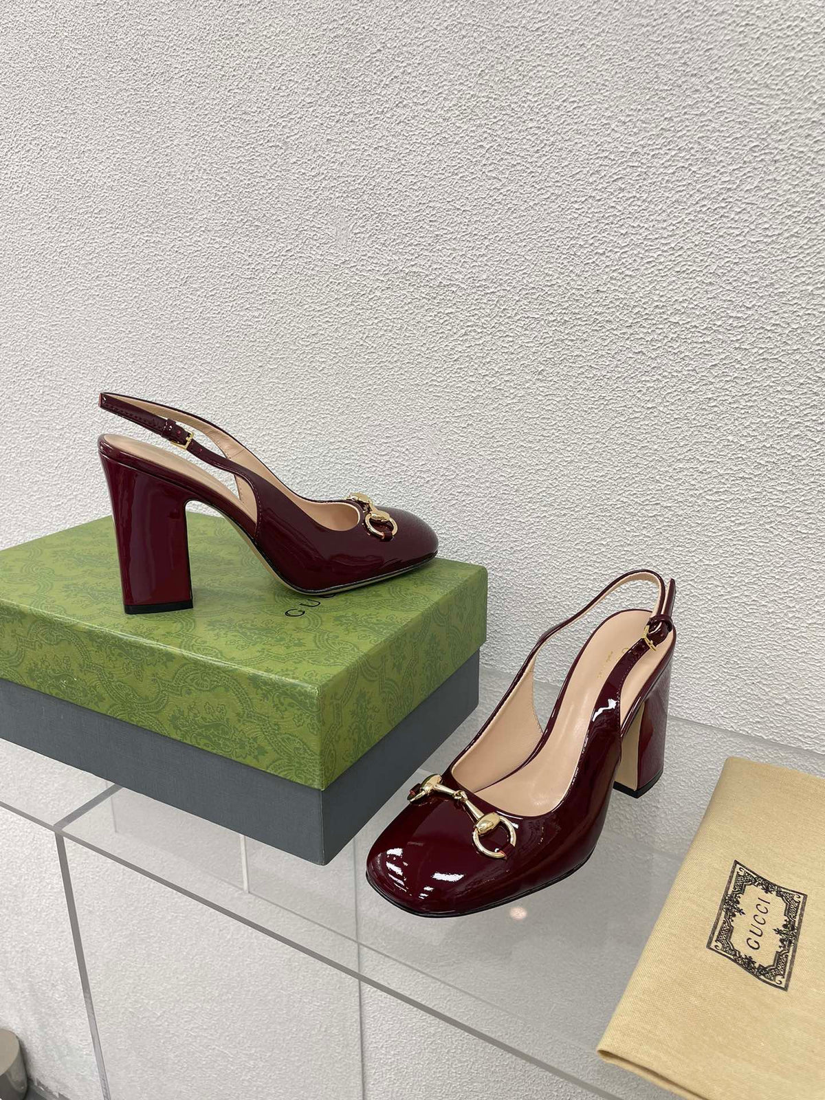 GG WOMEN'S HORSEBIT SLINGBACK 95MM IN WINE RED CALFSKIN