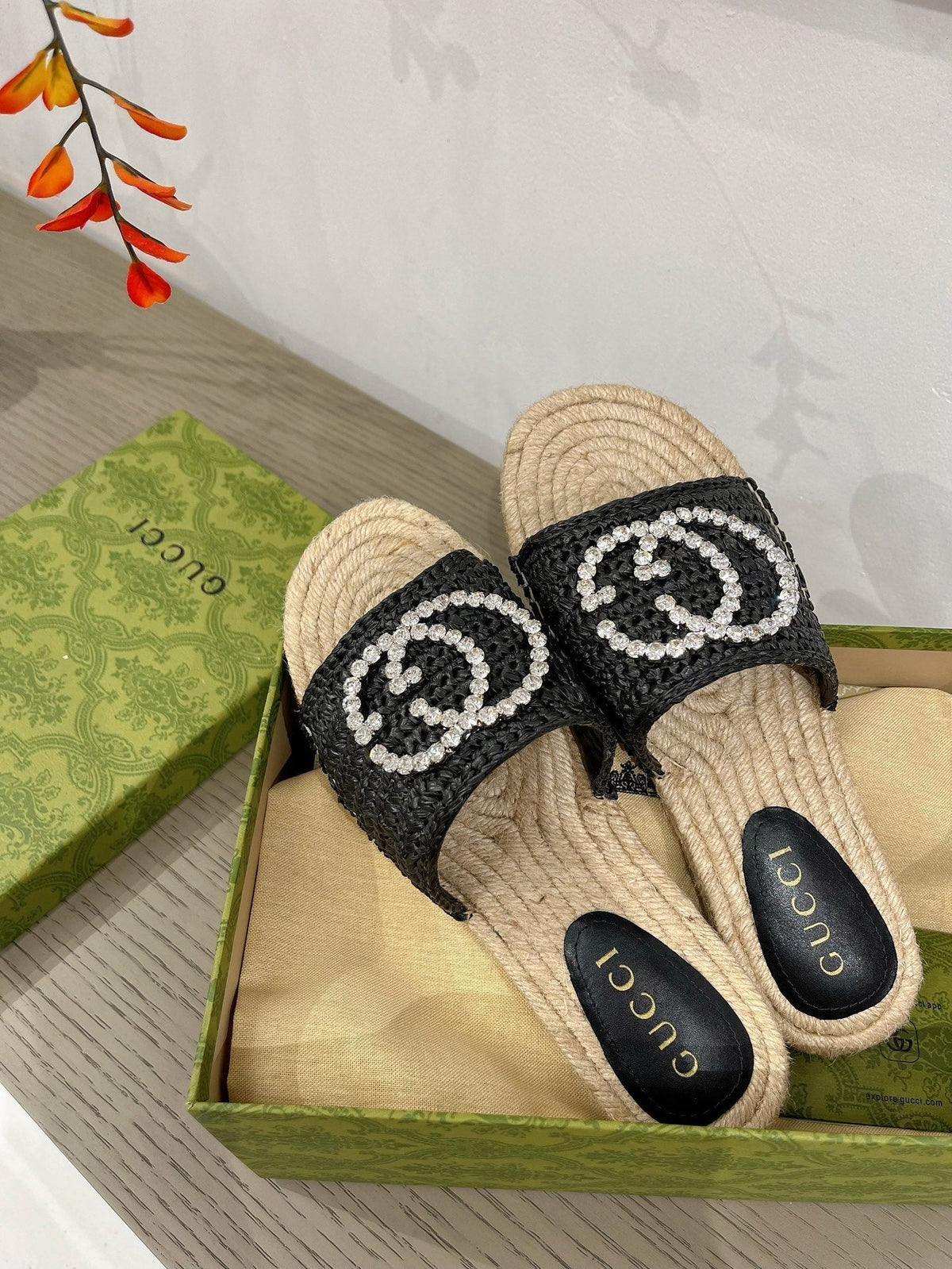 GG INTERLOCKING G ESPADRILLE BLACK FABRIC