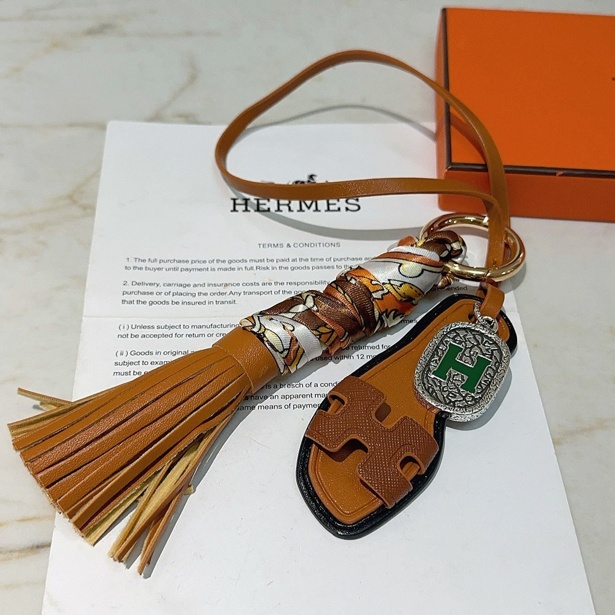 HM Brown Sandal With Twilly Scarf Charm With Silver Logo