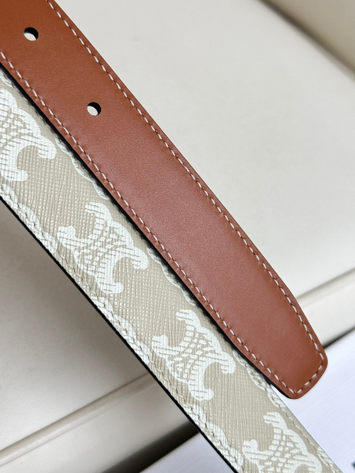 CEL Silver 25mm Triomphe Belt White Beige Canvas 180419