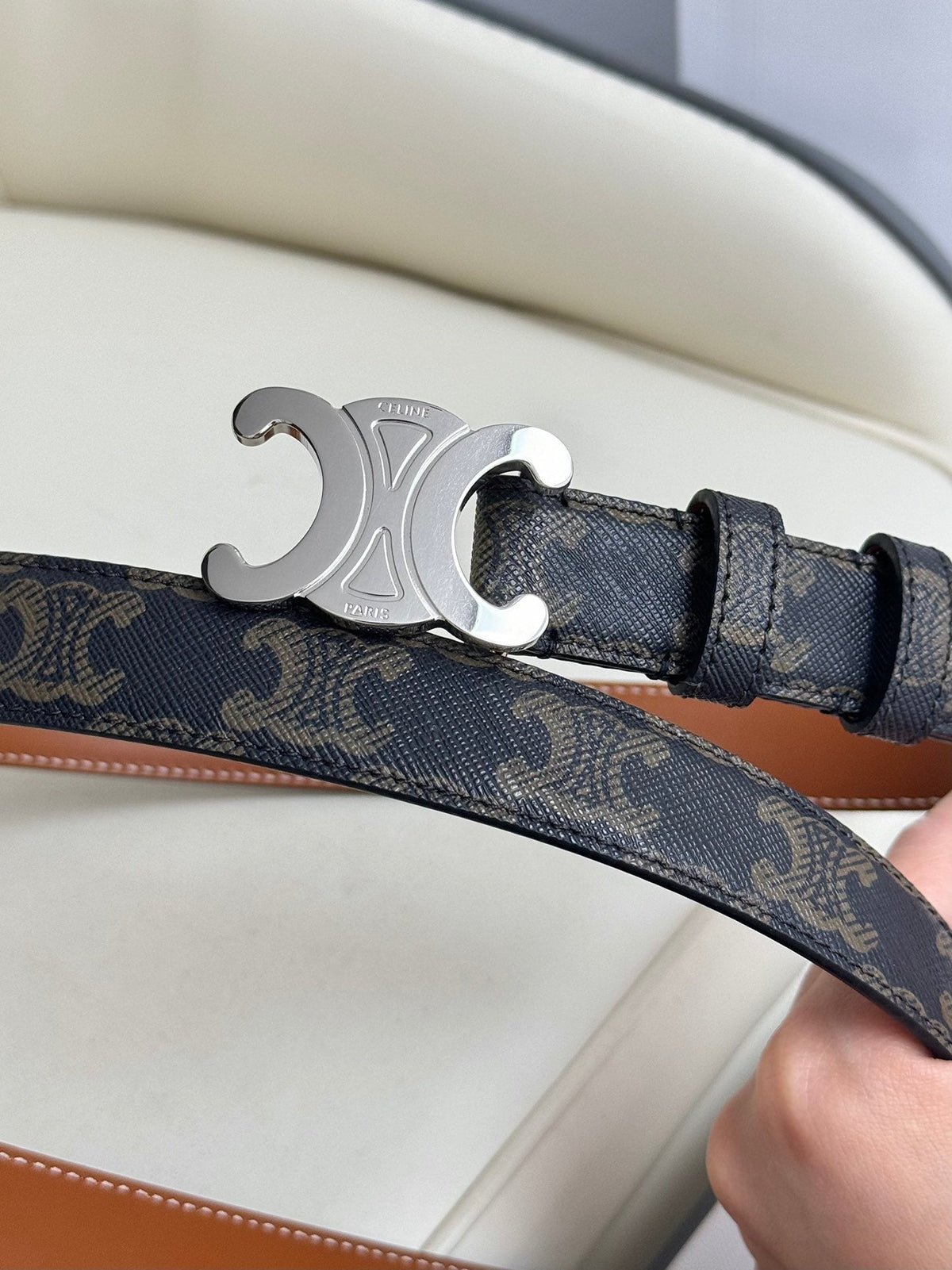 CEL Silver 25mm Triomphe Belt Blue Canvas 180416