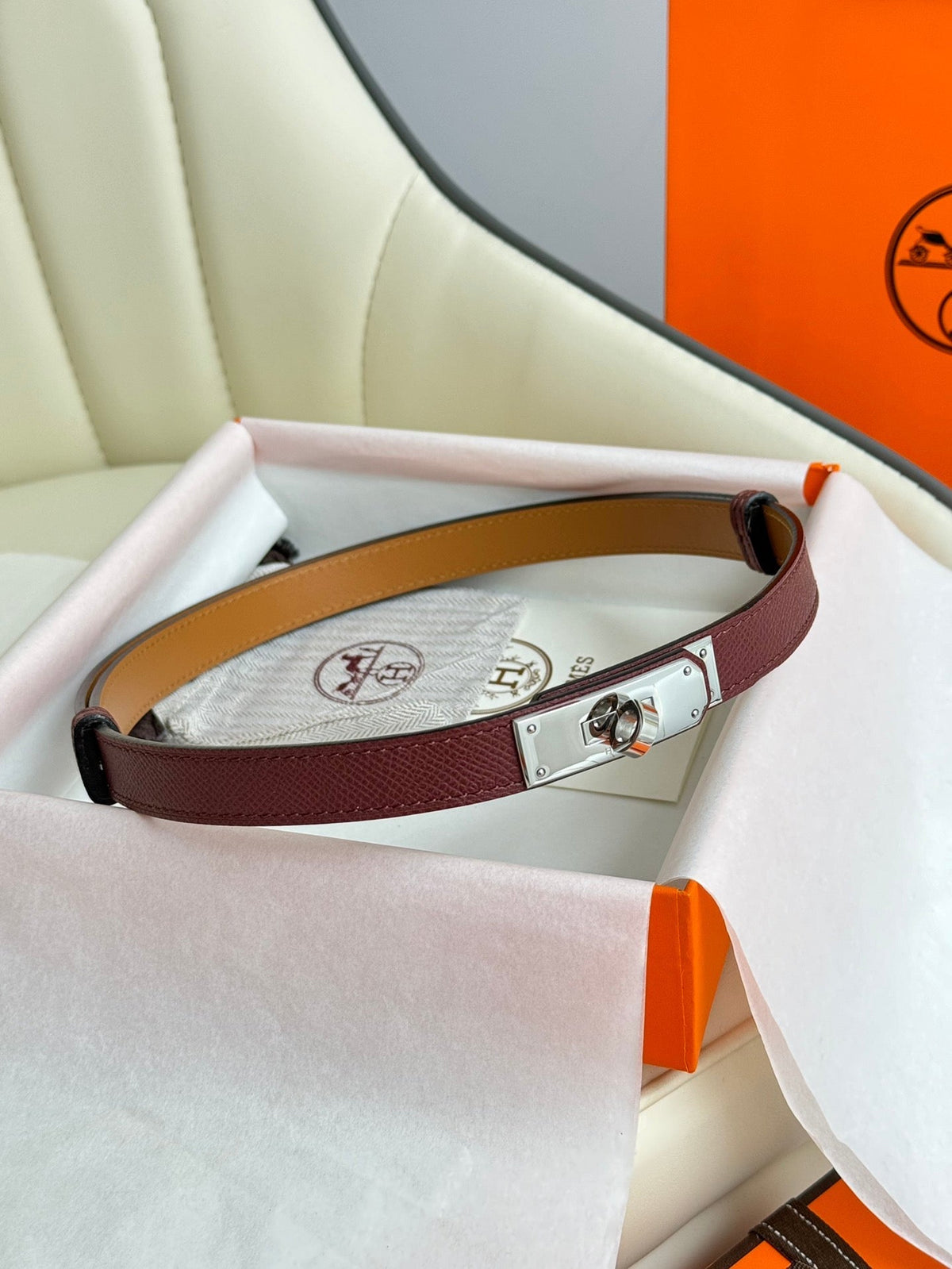 HM Kelly Belt 18mm Burgundy Epsom Leather