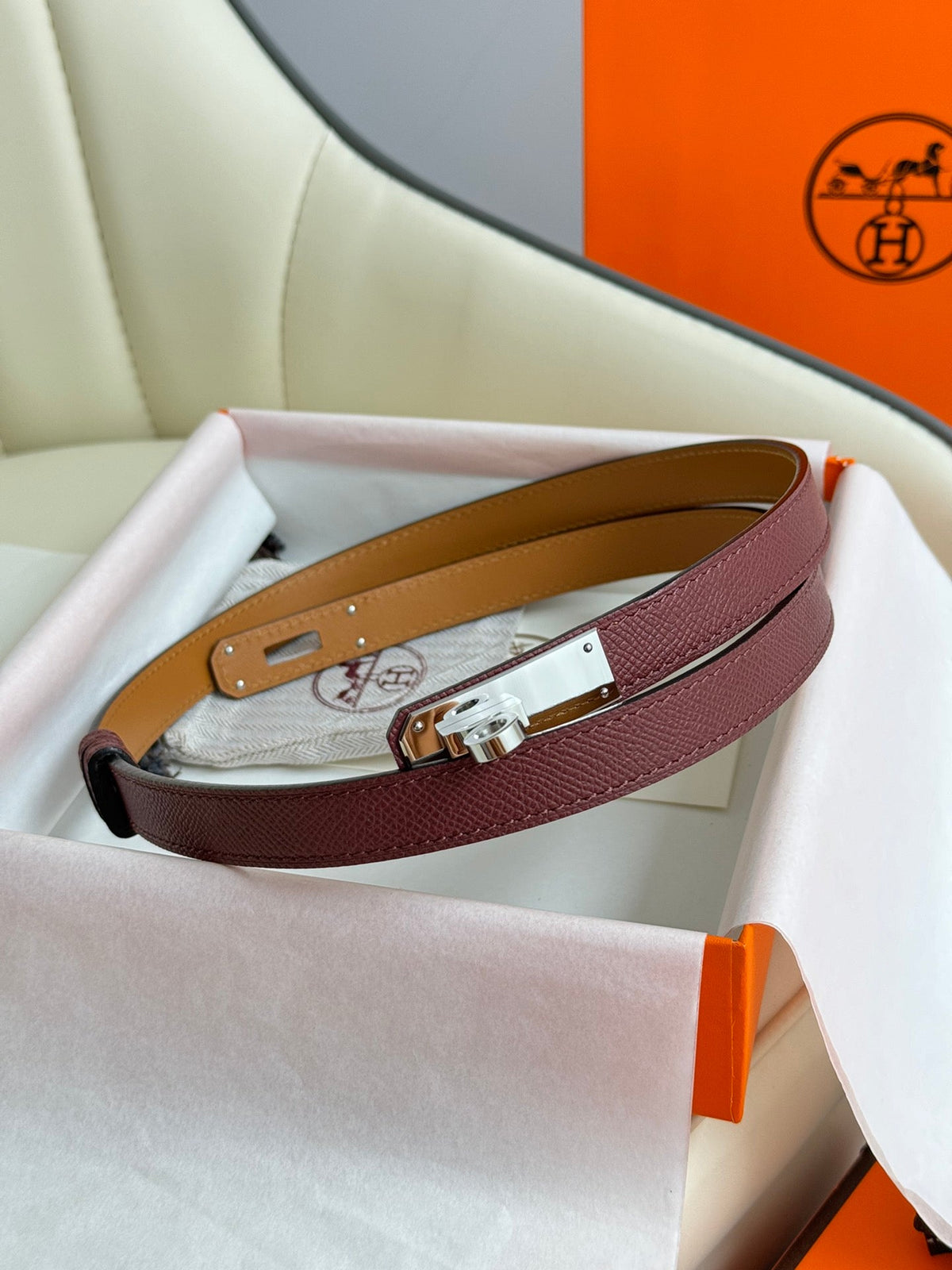 HM Kelly Belt 18mm Burgundy Epsom Leather