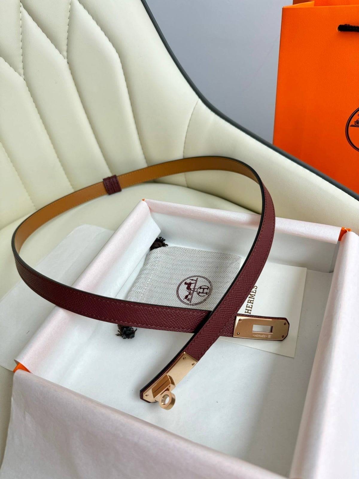HM Kelly Belt 18mm Burgundy Epsom Leather