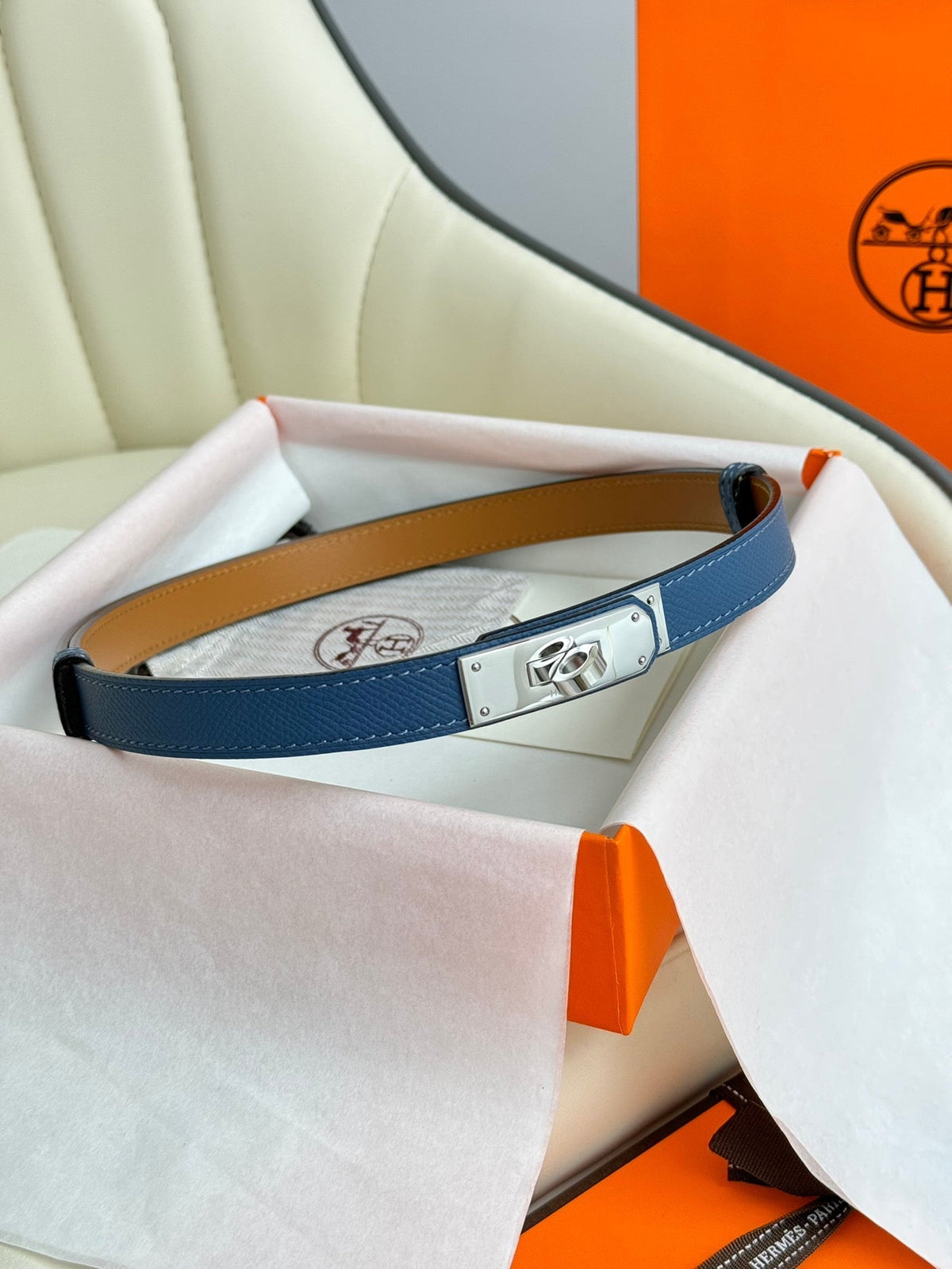 HM Kelly Belt 18mm Blue Epsom Leather
