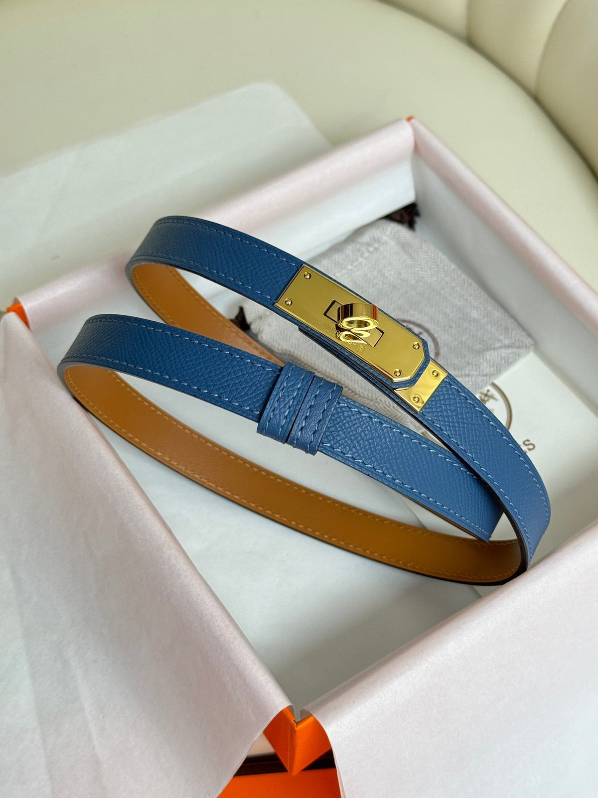 HM Kelly Belt 18mm Blue Epsom Leather