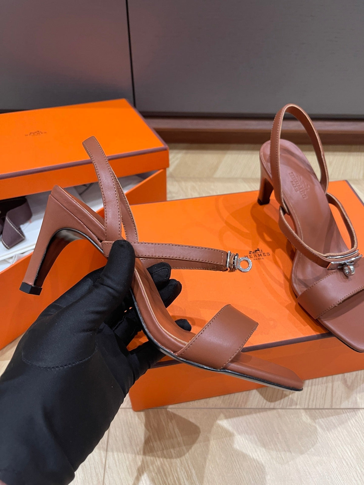 GLAMOUR 75 SANDAL CHOCOLATE CALFSKIN