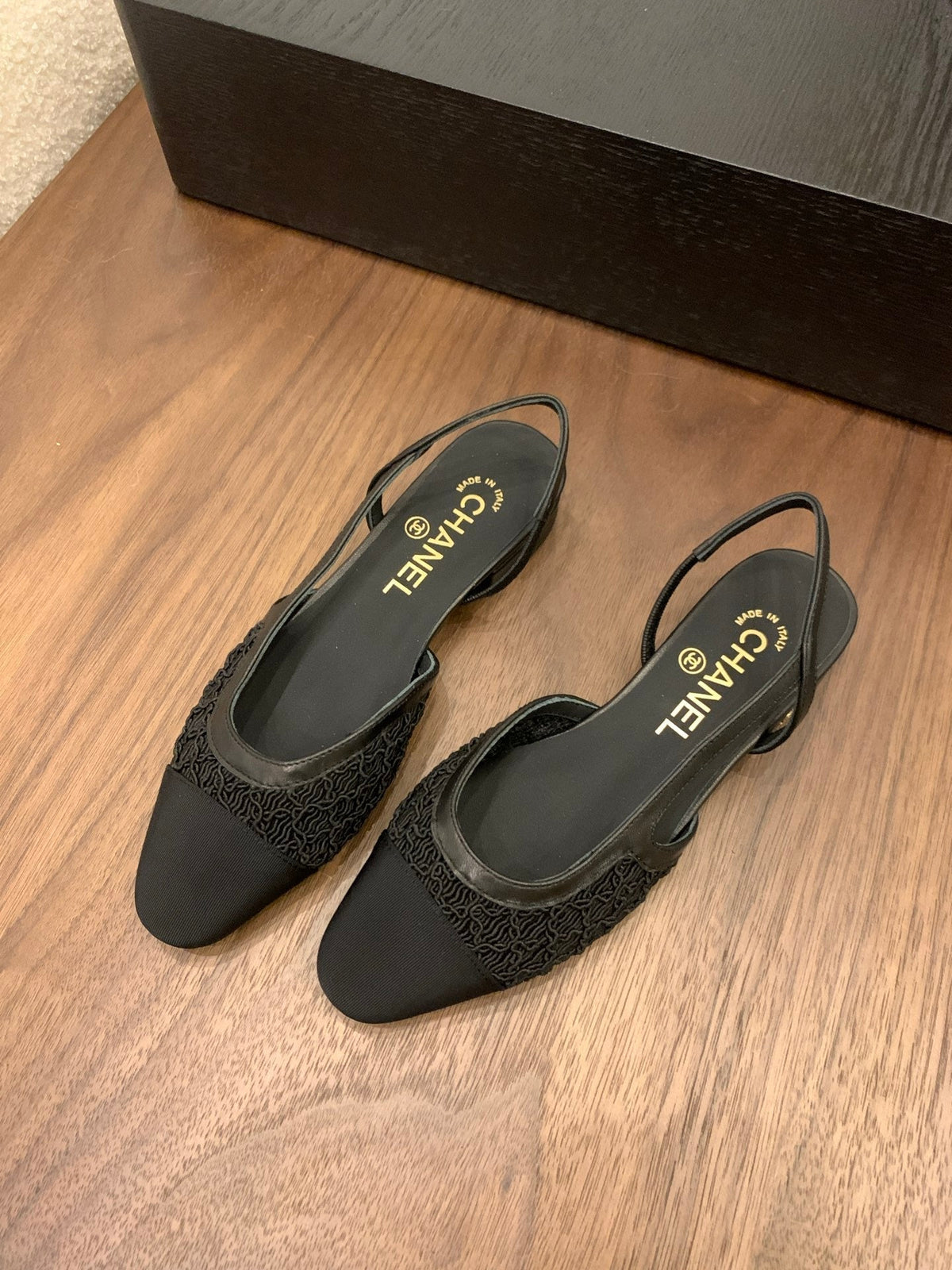 CC 25 Slingback Flat Black Fabric Grosgrain