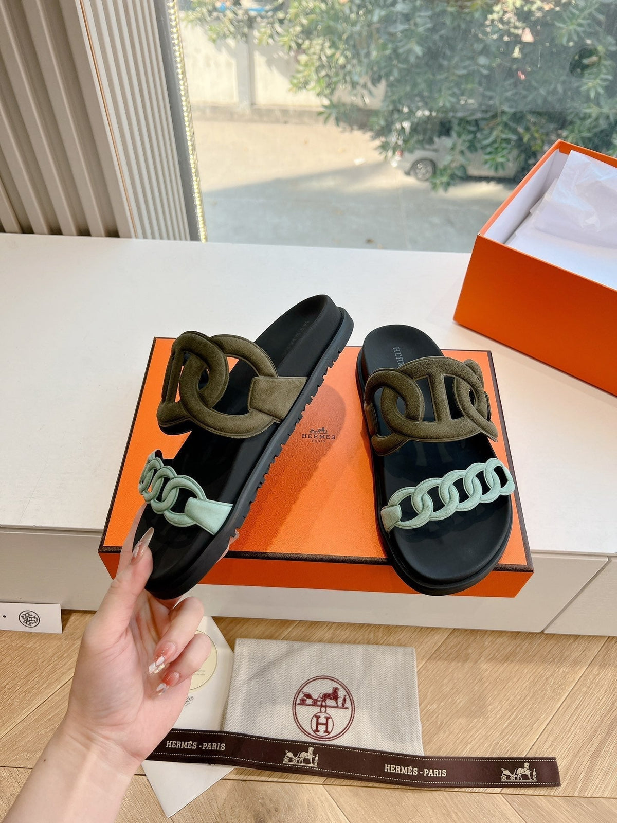HM 25 Extra Sandal Khaki Tiffany Blue Calfskin