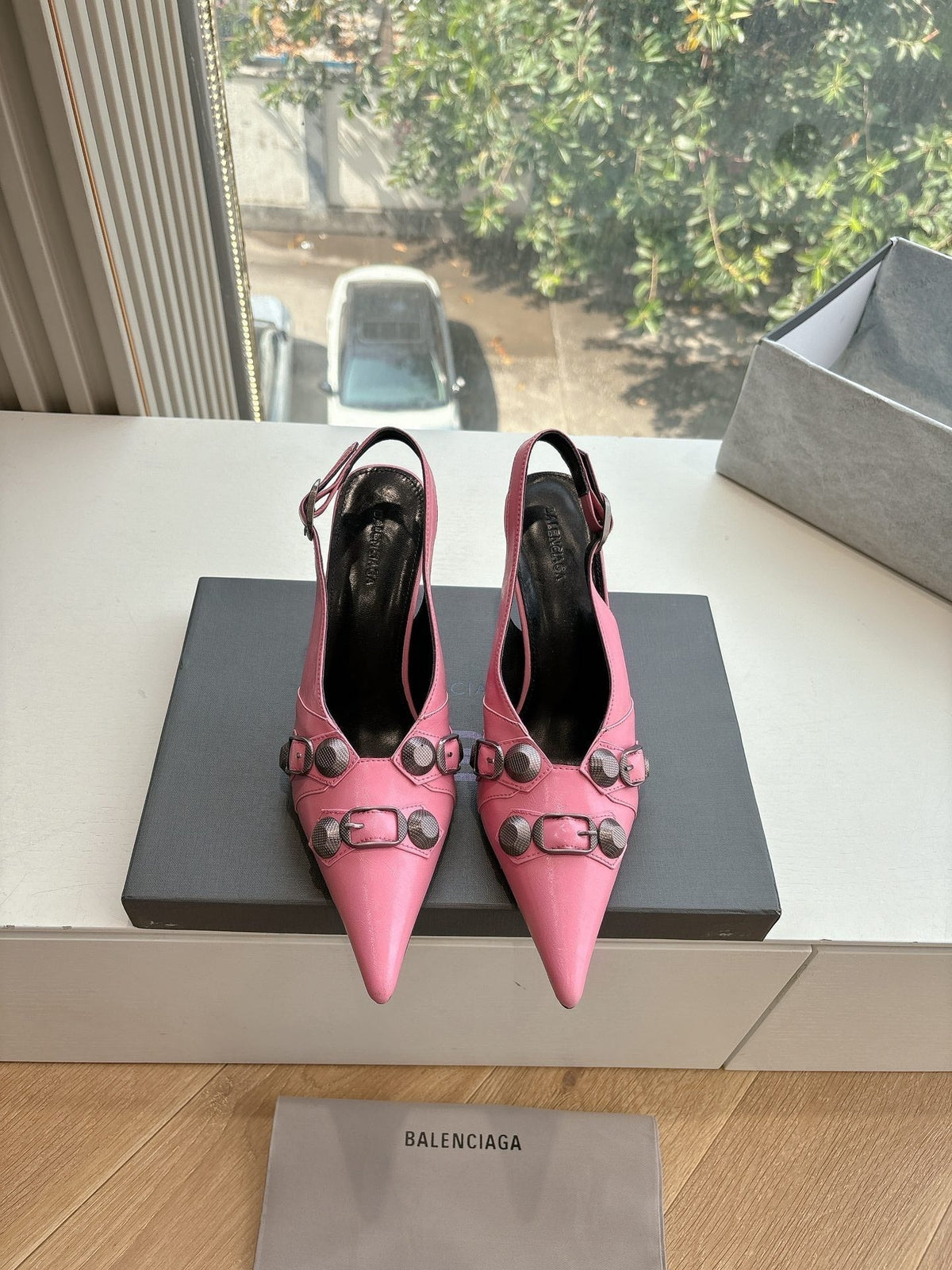 CAGOLE HIGH SLINGBACK IN BUBBLEGUM PINK GLOSSY CALFSKIN
