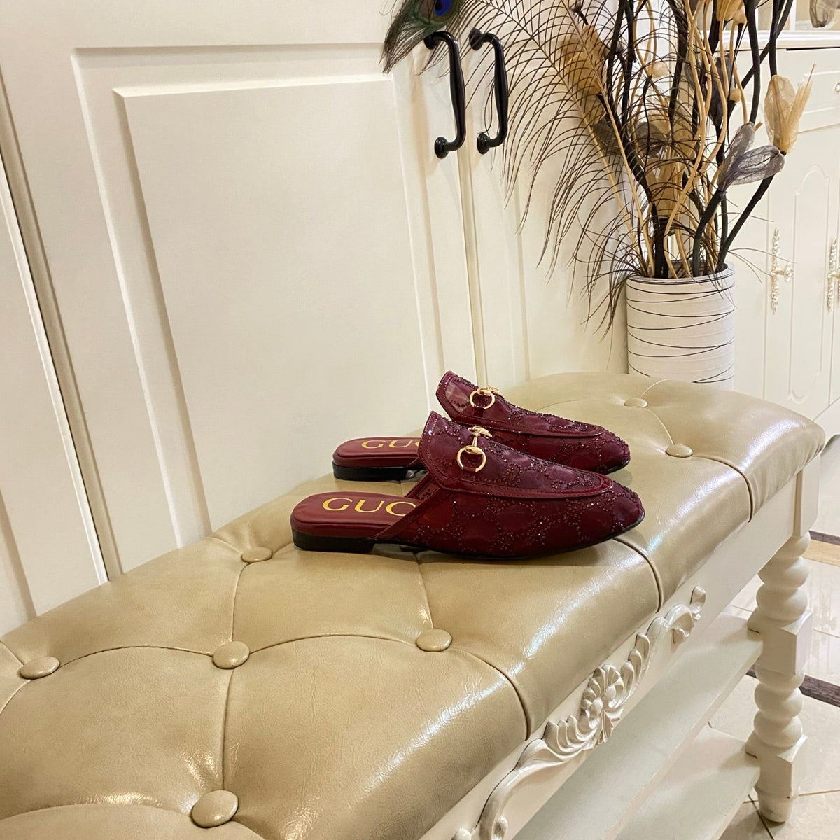 GG PrinceTown Mule Dark Red Mesh With Crystal