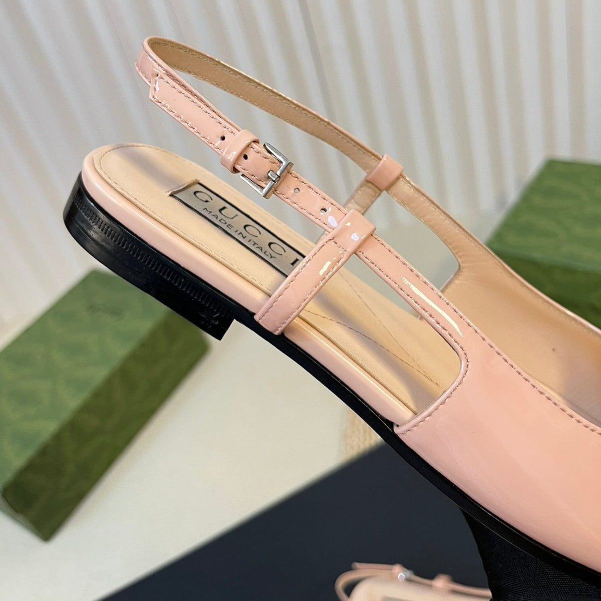 GG Double G patent leather slingback ballet flats Glossy Rose Pink