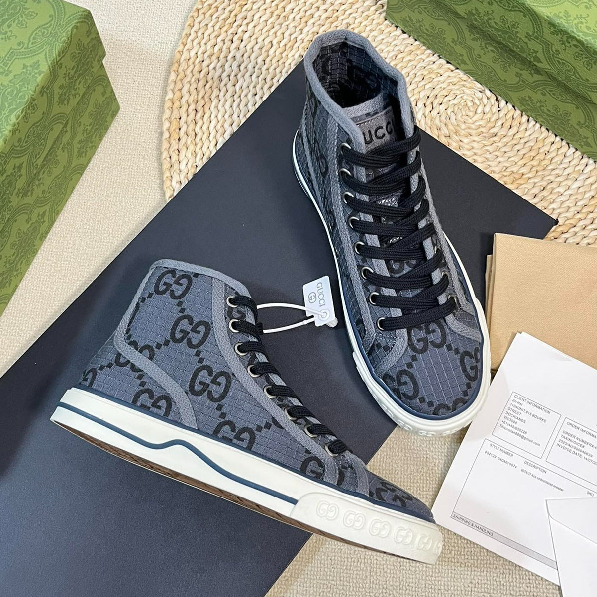 GG Tennis 1977 High Top Sneaker  Black Grey Caro